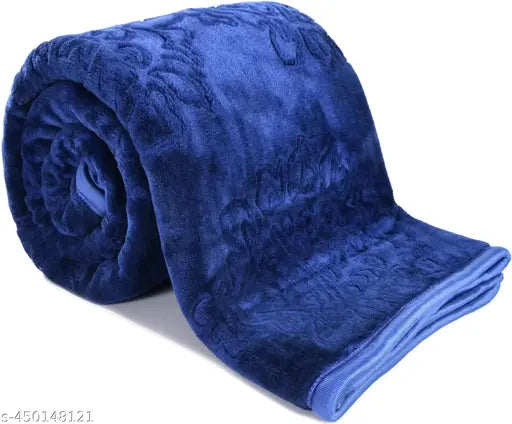 Blue Polyester floral double mink blanket for heavy winter, vibrant floral pattern on display