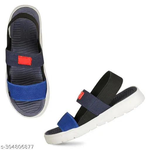 Black and blue casual outdoor sandals with PU material and floaters