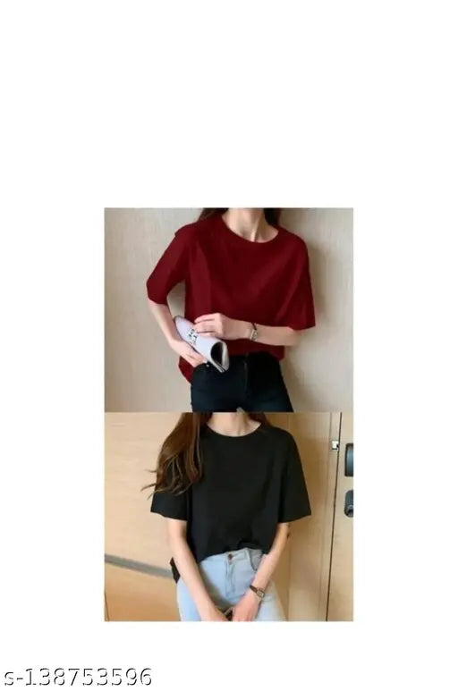 Trendy cotton western loose t-shirt, solid pattern, short sleeves, size S-XXXL, made in India