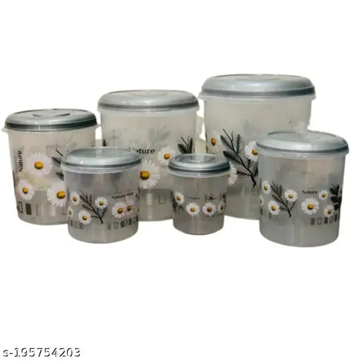 UMA KHODAL 6 Pcs Plastic Container set (12KG , 8KG , 6KG , 3KG , 2KG , 1KG Mixer Grocery Container ) with beautiful design (GREY)