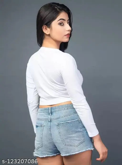 Cotton long sleeve crop t-shirt, white, flattering fit, premium quality, versatile style