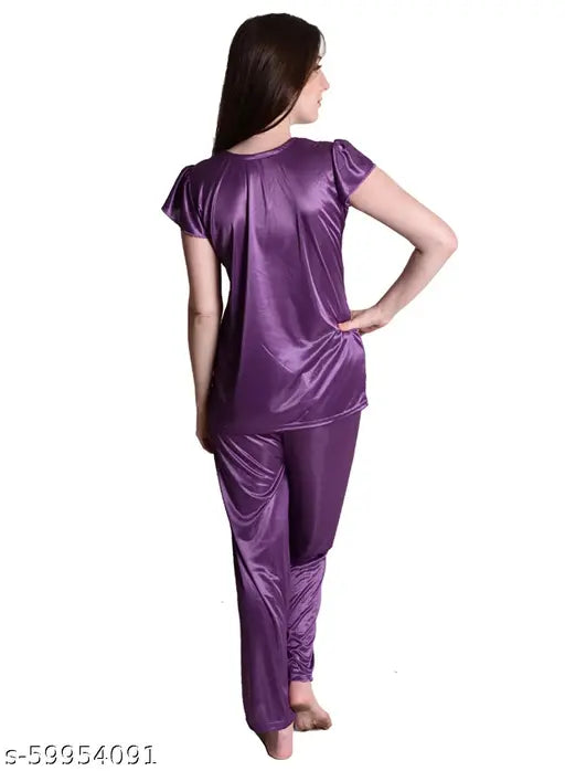 Purple satin pajama set, ideal for bedroom and special nights, Senslife® India