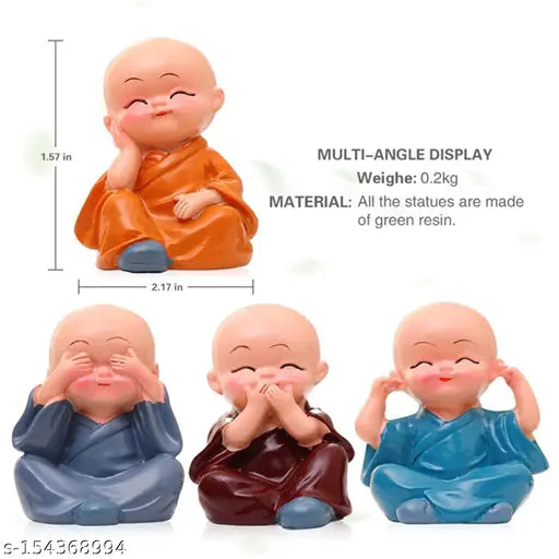 Adorable multicolor resin Buddha figurines, perfect for home and car decor (Set of 4)
