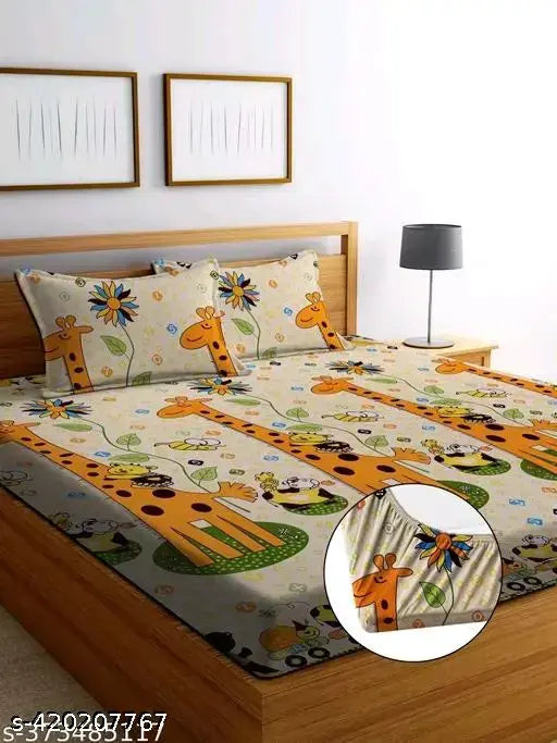 Cotton floral fitted elastic bedsheet, superfine quality for summer, 2 pillow covers included by RPAH CREATIVE