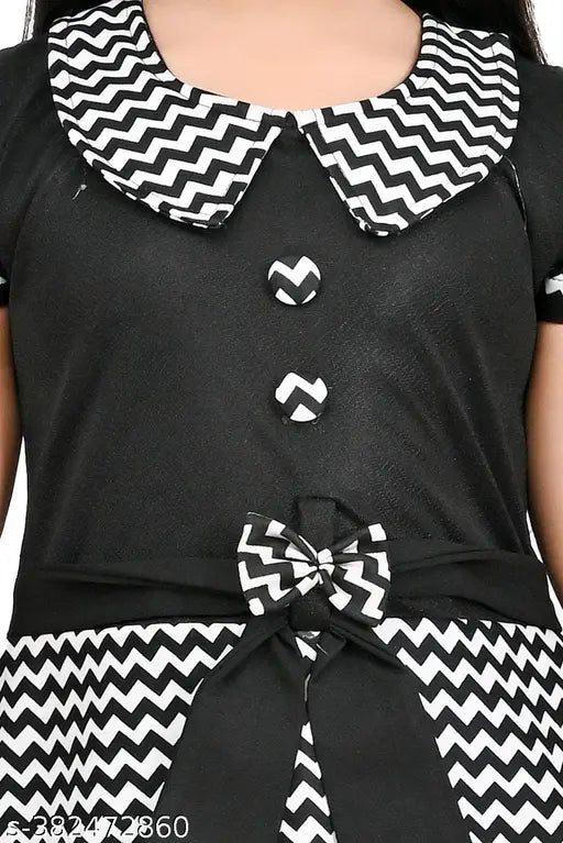 Black and white chevron pattern girl's party dress combo, sizes 6-12, colors black