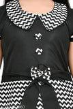 Black and white chevron pattern girl's party dress combo, sizes 6-12, colors black