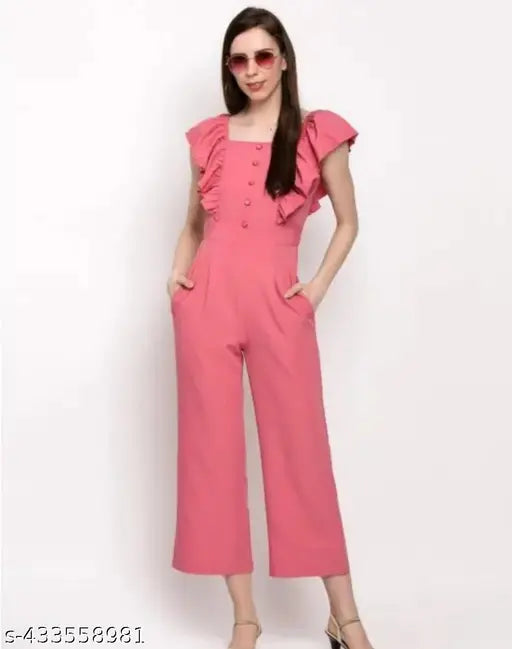 Trendy sleeveless poly crepe jumpsuit for women, solid net pattern, XS (34-32-46)
