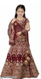 Kids satin lehenga choli, embellished semi-stitched set for 6-7 years old Indian festive wear