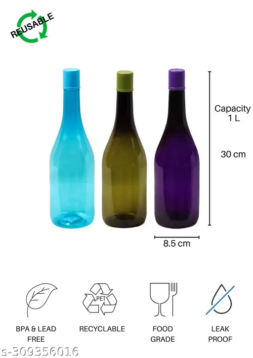 Brut Olive Green Designer Water Bottles Set of 6 - Plastic, Hygienic, Breakproof, Leakproof, BPA-free, PET