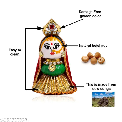 Multicolor wooden Lord Riddhi Siddhi Ganpati idol for home temple, Diwali home decoration made of Supari betel nuts