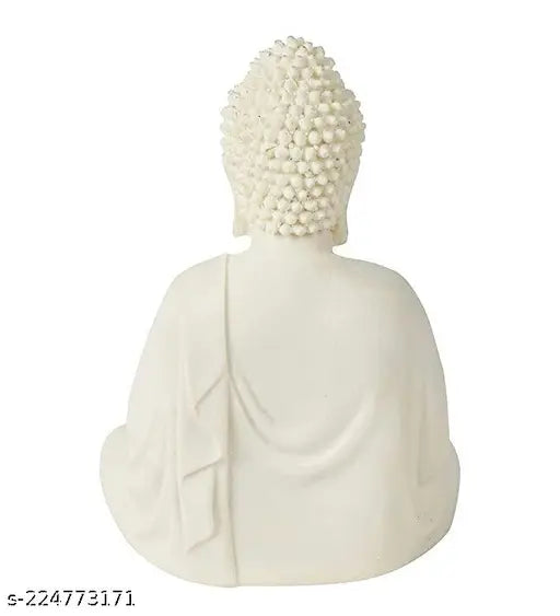 Handcrafted white Polymarble meditation Buddha statue, 7cm x 9cm x 13cm, Indian origin