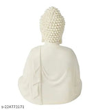 Handcrafted white Polymarble meditation Buddha statue, 7cm x 9cm x 13cm, Indian origin