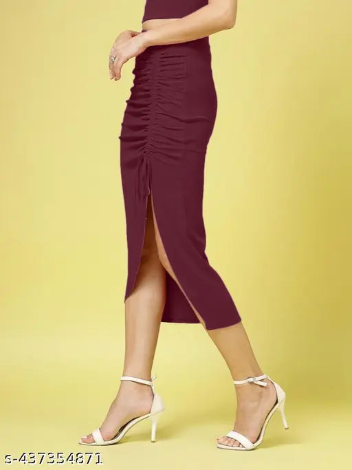 Purple Oomph! sterchable Lycra skirt for women western wear - solid, adjustable, and stretchable formal/casual attire (size M, waist 36in, length 27in, hip 40in)