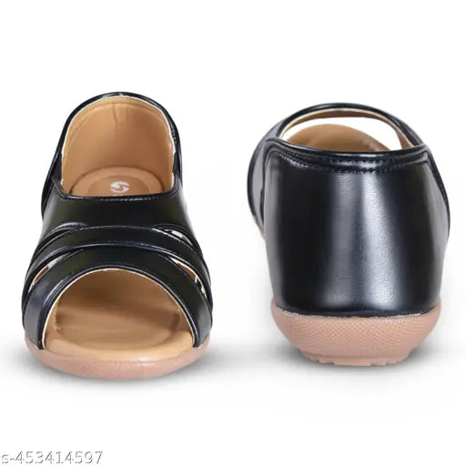 Black stiletto open-toe slip-on flat ballerina shoes