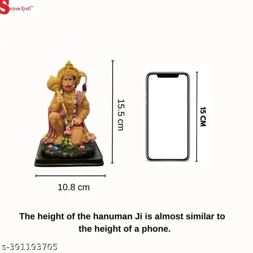Gold Poly Resin Lord Hanuman Ji Idol, intricately detailed with gadha for home or office temple decoration, symbolizing strength and devotion (Size: L108 x B75 x H155 CM)