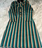 Green cotton kameez, long-sleeved with embroidered details, casual-chic office or college wear