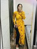 Crepe printed Anarakali kurtas, three-quarter sleeves, Indian traditional wear for women - S (36in bust, 50in size length)