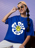 Graphic royal blue cotton oversized womens t-shirt