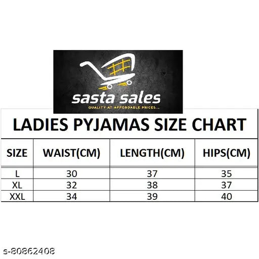 Women's cotton pajamas, size chart