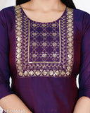 Art Silk three-quarter sleeve women's kurta by Urbane Sequnce Staylish, solid design on Indian-made embroidered work kurta