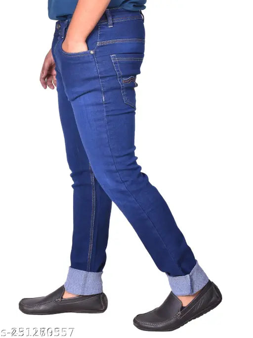 Men's denim slim fit stretchable jeans, solid design for easy navigation and quality wear