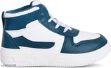 Blue and white high top sneakers with laces
