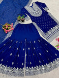 Blue sequin embroidered top and dupatta set, fully stitched readymade fashion collection