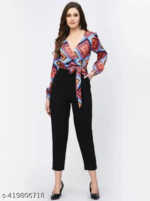 Classy Lycra jumpsuit for women, solid net, long sleeves. S-XL sizes, India origin