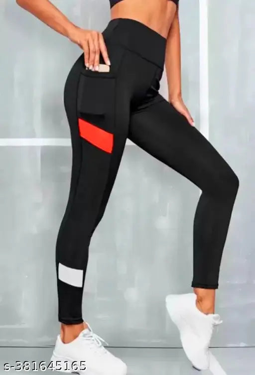 Black polyester Earth Joy jeggings, super stylish activewear bottomwear for women's gym sessions
