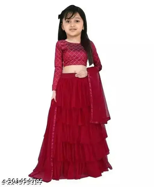 Embroidered ruffle lehenga choli for kids (2-16 years) in satin & net, exclusive designer trending style from India