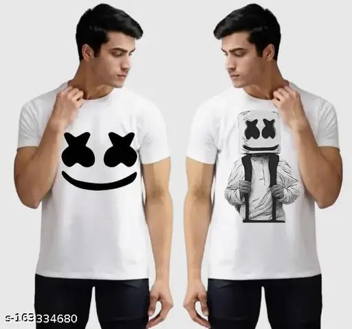 Chic Stylish Marshmallow Trending Design Printed T-shirt For Men Women Boys and Girls, White Printed Tshirt, India T-shirts, Half Sleeve, Round Neck Tee, Unisex ( Pack Of Two )
