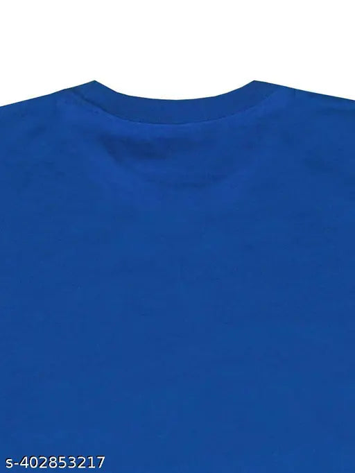 Royal Blue oversized unisex cotton blend t-shirt with printed net pattern, three-quarter sleeves. Machine washable