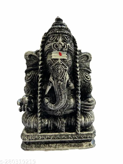 Silver-toned poly resin Ganesh statue (9cm), office decor or car dashboard accessory, represents joy, victory, and happiness. Hand-finished with unique variations