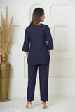 Rayon nightsuit set by Siya, attractive three-quarter sleeves pyjamas in solid color, size N for women