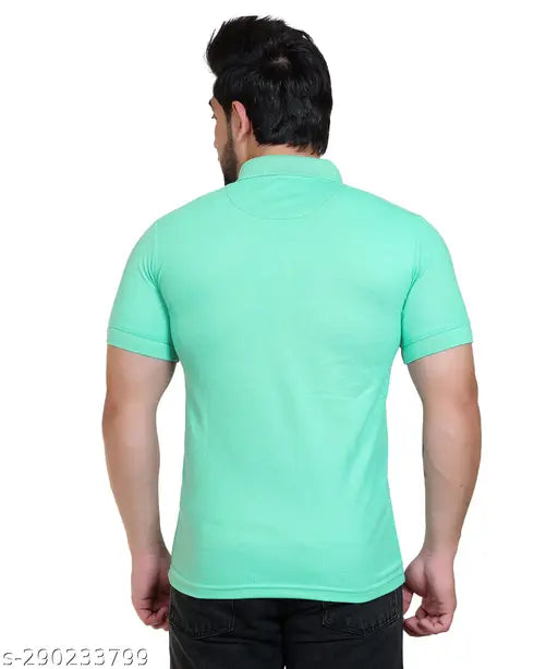 Cotton blend round neck half sleeve polo t-shirt, printed pattern for men's casual outings or indoor lounging. Size XXXL (48in chest, 30in length), Made in India