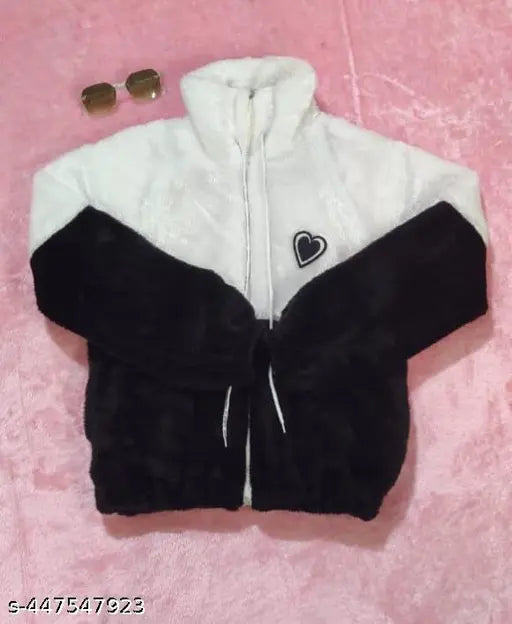 Colorblocked wool jacket for girls and women, trendy hoodie for winter, fur lined sleeves, India origin