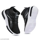 Black running shoes with white soles and black laces, designed for active kids