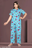 Women's printed pyjama & t-shirt night suit set (4 pieces) - polycotton, comfortable sleepwear, Indian brand