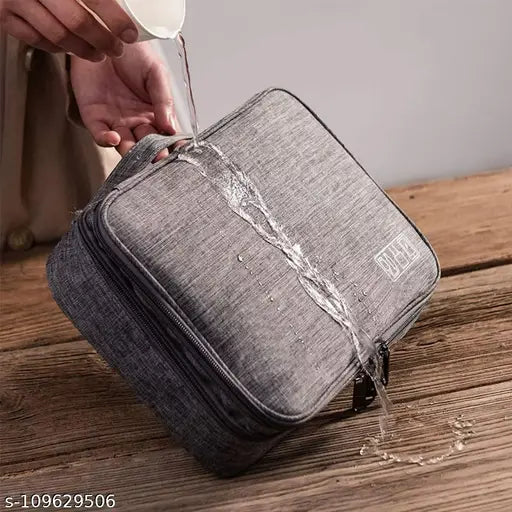 Grey three-layer electronic accessory bag