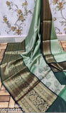 Kora muslin sari in green with pallu