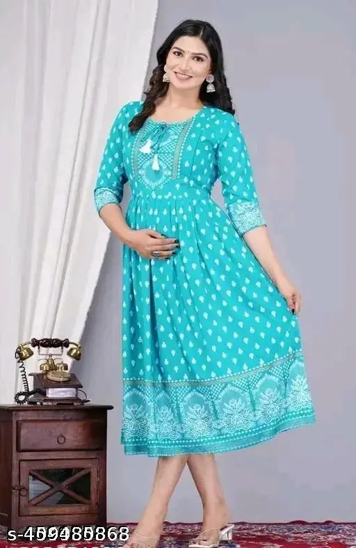 Sky blue rayon three-quarter sleeve buti print blouse, fitted style for women, Indian fashion clothing