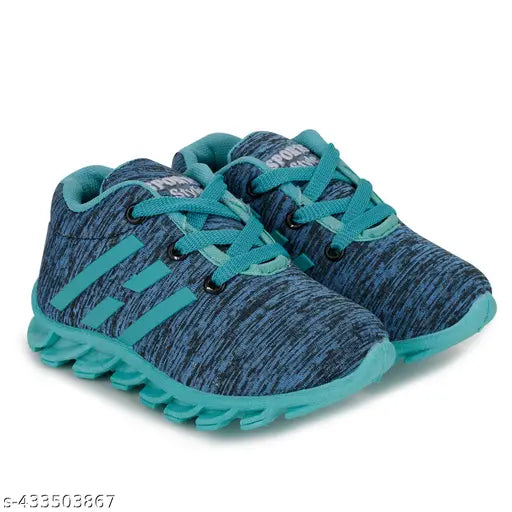 Neon blue and green children's walking shoes, comfortable sole for young feet