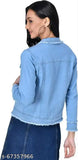 Long-sleeved solid denim jacket for women, dark indigo color