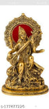 Saraswati JI metal idol statue, 22x12 cm: Metallic Saraswati Goddess of Knowledge for home decor, Pooja Samagri, and spiritual spaces