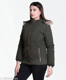 Nylon quilted women's full sleeve hooded jacket (M: Bust 40in, Length 26in; XXL: Bust 46in, Length 29in), solid pattern design