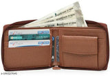 Casual tan artificial leather wallet for men, 5 card slots, solid pattern on canvas material