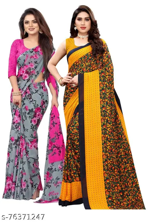 Designer Georgette floral print sari, set of two, women's fashionable wear