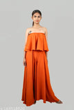 Crepe sleeveless solid-colored jumpsuit, STYLIST JUMPSUIT. Attractive Indian outfit for parties in sizes XS to 5XL with zip closure at the back