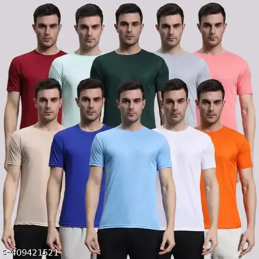 UniK Apparels Men's solid polyester half-sleeve casual t-shirt combo pack of 10, size S-XXL, Made in India