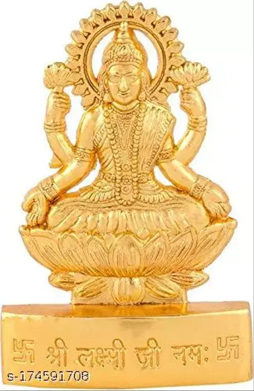 Golden metal Laxmi idol showpiece, 11CM tall for temple & home decor, Indian origin